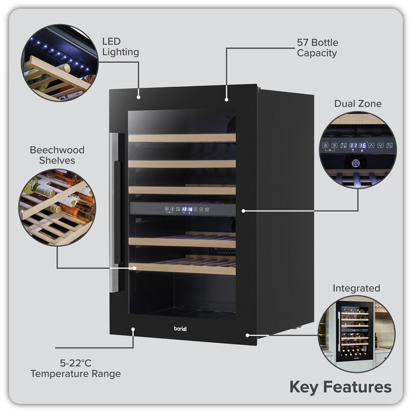 Baridi DH118  57 Bottle Dual Zone Wine Fridge & Cooler 60cm