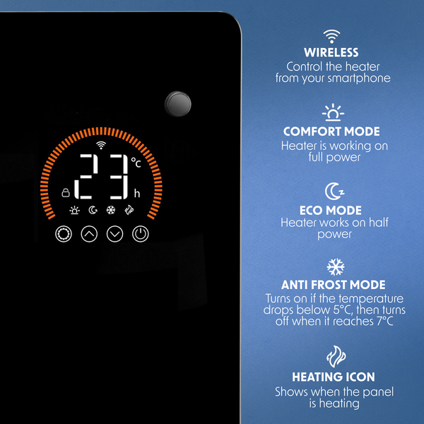 Baridi DH137  Electric Glass Panel Heater, 1500W, Thermostat Controlled 24Hr 7 Day Timer, Wi-Fi Enabled, Remote Control, Black - DH137
