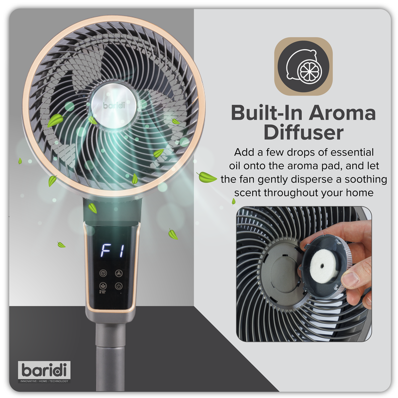 Baridi DH141  Pedestal Fan with Remote Control & 12hr Timer 12" - Grey
