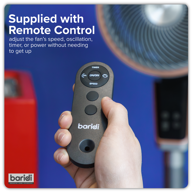 Baridi DH141  Pedestal Fan with Remote Control & 12hr Timer 12" - Grey