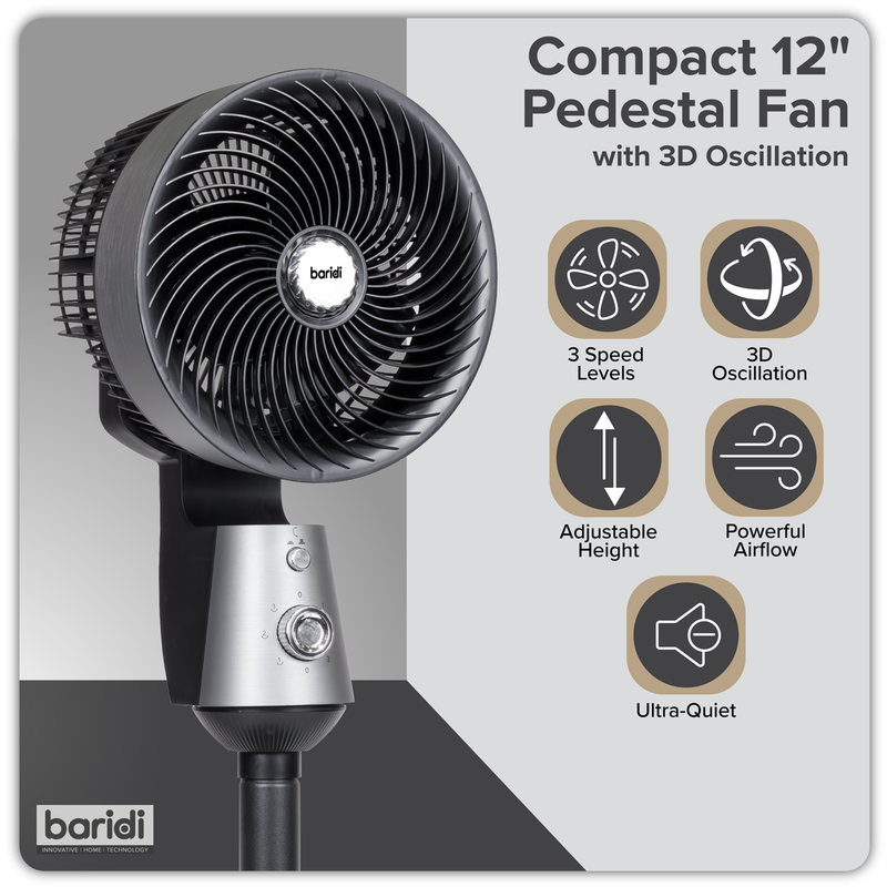 Baridi DH142  Pedestal Fan with Manual Control 10" - Grey
