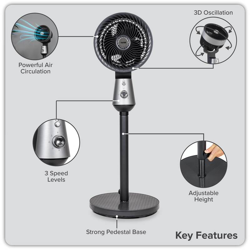Baridi DH142  Pedestal Fan with Manual Control 10" - Grey