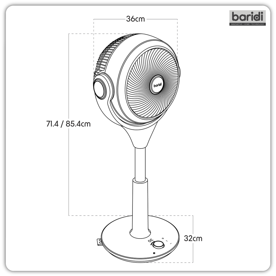 Baridi DH143  Pedestal Fan with Remote Control 10" - Black