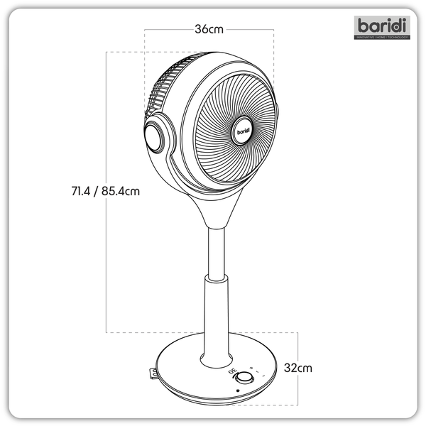 Baridi DH143  Pedestal Fan with Remote Control 10" - Black