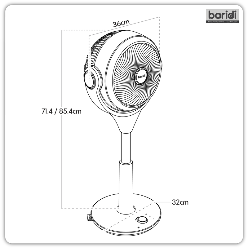 Baridi DH143  Pedestal Fan with Remote Control 10" - Black