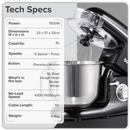 SEALEY DH173 Baridi 1500W Stand Mixer with Accessories 6L - Black