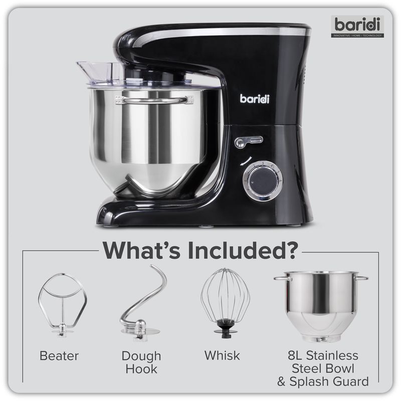 SEALEY DH174 Baridi 1800W Stand Mixer with Accessories 8L - Black