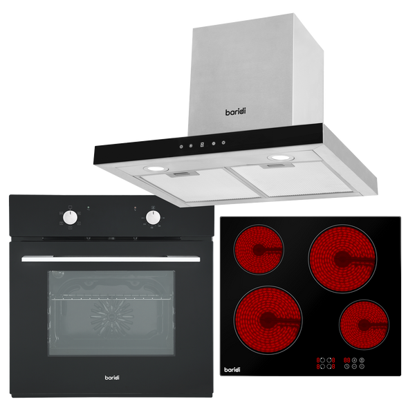 Sealey DH184 Baridi Integrated Ceramic Hob with 4 Cooking Zones, Integrated Fan-Assisted Electric Oven & T-Shape Chimney Cooker Hood with Carbon Filters