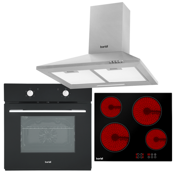 Sealey DH185 Baridi Integrated Ceramic Hob with 4 Cooking Zones, Integrated Fan-Assisted Electric Oven & Cooker Hood with Carbon Filters