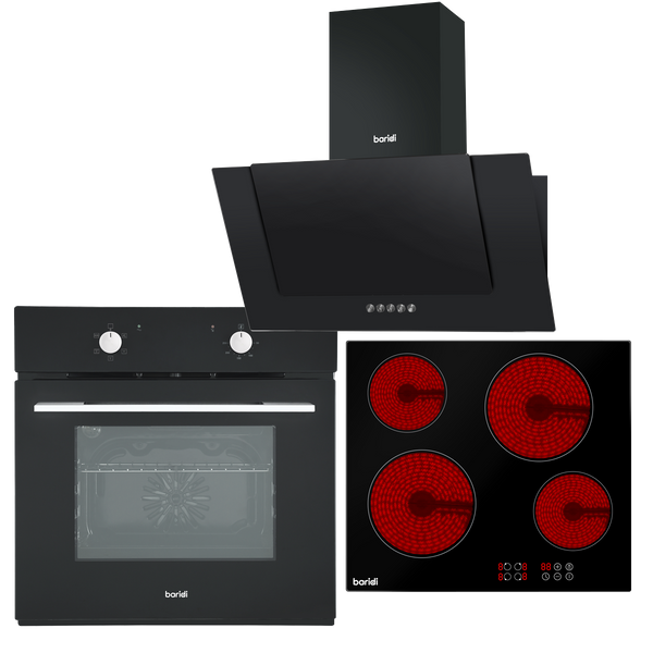 Sealey DH186 Baridi Integrated Ceramic Hob with 4 Cooking Zones, Integrated Fan-Assisted Electric Oven & Angled Chimney Cooker Hood with Carbon Filters & LED Lamp