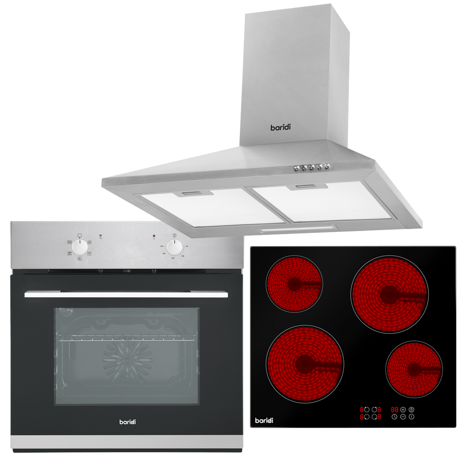 Baridi DH188  Integrated Ceramic Hob with 4 Cooking Zones, Integrated Fan-Assisted Electric Oven & Cooker Hood with Carbon Filters