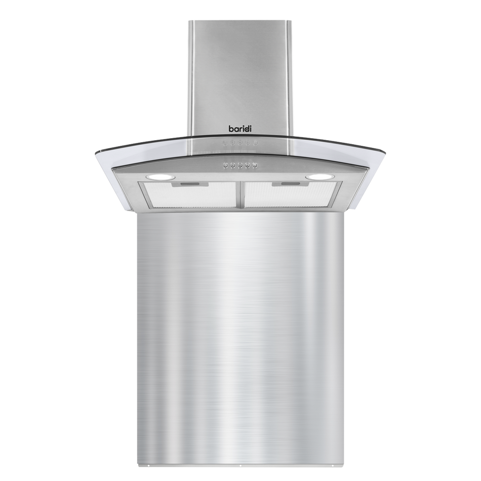 Baridi DH208  Curved Glass Cooker Hood with Carbon Filters, LED Lights & Splashback 60cm - Stainless Steel