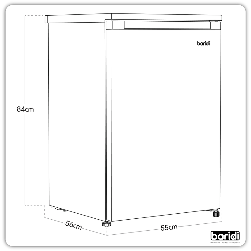 Baridi DH250  55cm Undercounter Freezer with Adjustable Thermostat 85L - White
