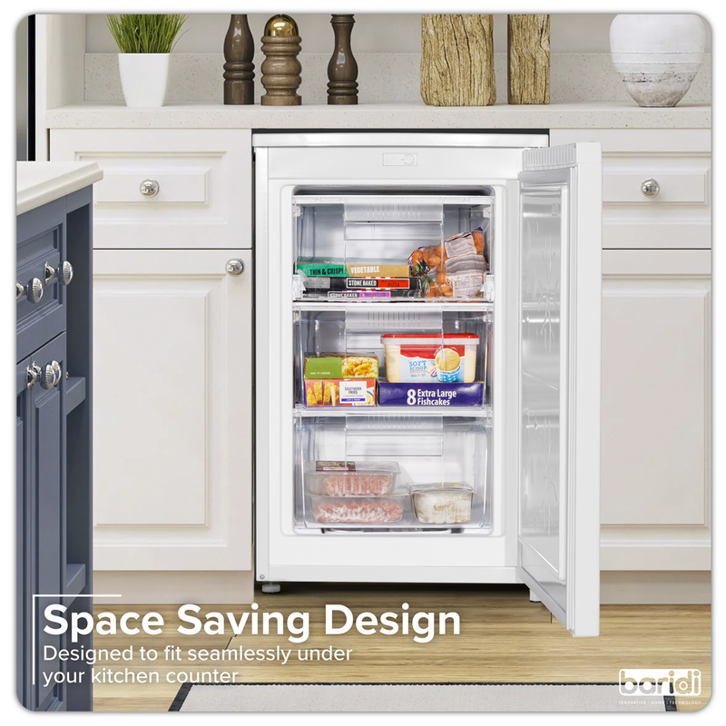 Baridi DH250  55cm Undercounter Freezer with Adjustable Thermostat 85L - White