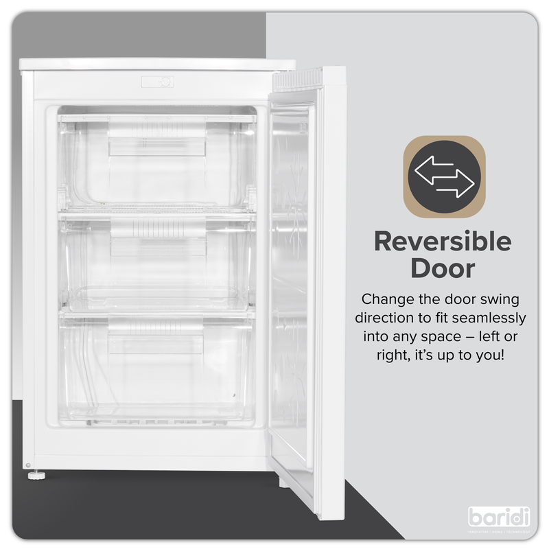 Baridi DH250  55cm Undercounter Freezer with Adjustable Thermostat 85L - White