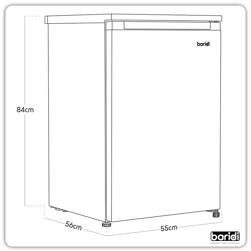 Baridi DH251  55cm Undercounter Freezer with Adjustable Thermostat, 85L - Black