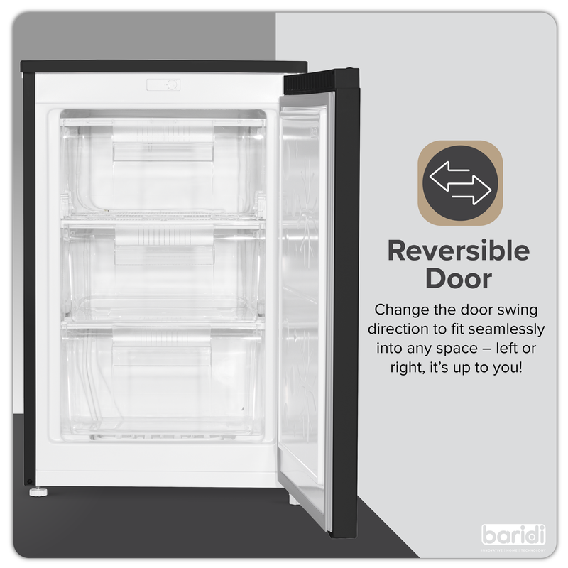 Baridi DH251  55cm Undercounter Freezer with Adjustable Thermostat, 85L - Black