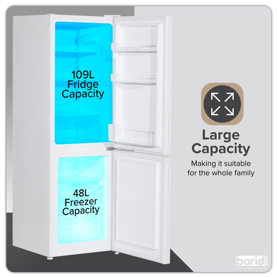 Baridi DH252  70/30 Low Frost Fridge Freezer 157L Capacity - White