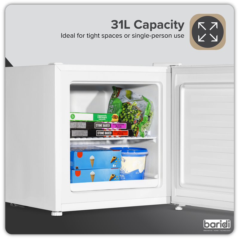 Baridi DH254  Mini Tabletop Fridge/Freezer, 31L Capacity - White
