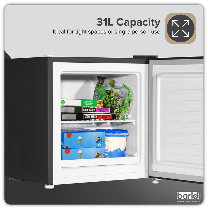 Baridi DH255  Mini Tabletop Fridge/Freezer, 31L Capacity - Black