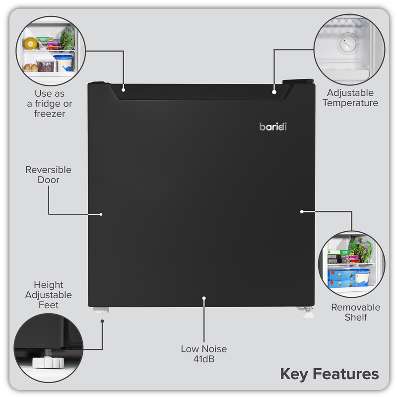 Baridi DH255  Mini Tabletop Fridge/Freezer, 31L Capacity - Black