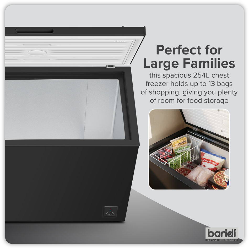 Baridi DH259 Freestanding Chest Freezer 254L Capacity - Black