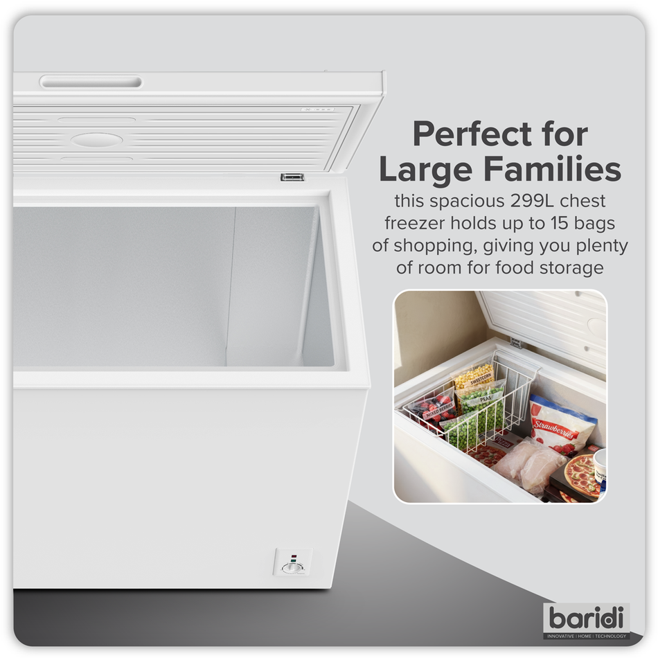 Baridi DH260 Freestanding Chest Freezer 299L Capacity - White