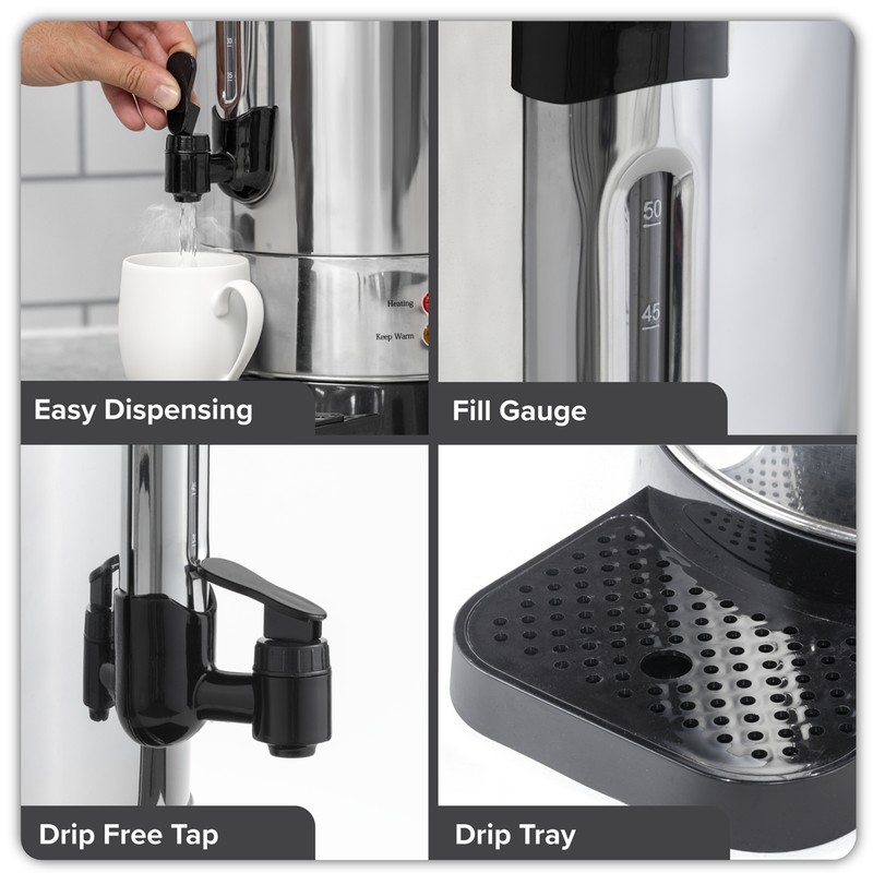 Baridi DH269  Hot Water Boiler/Tea Urn 10L Capacity, Stainless Steel