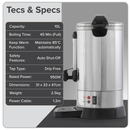 Baridi DH269  Hot Water Boiler/Tea Urn 10L Capacity, Stainless Steel