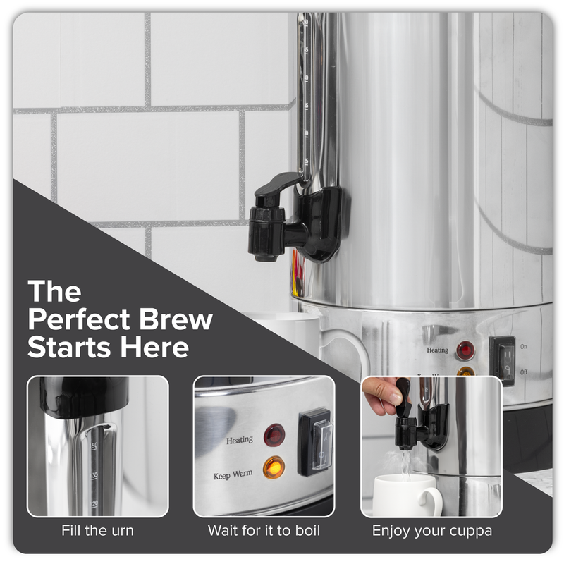 Baridi DH270  Hot Water Boiler, Tea Urn, 20L Capacity, Stainless Steel
