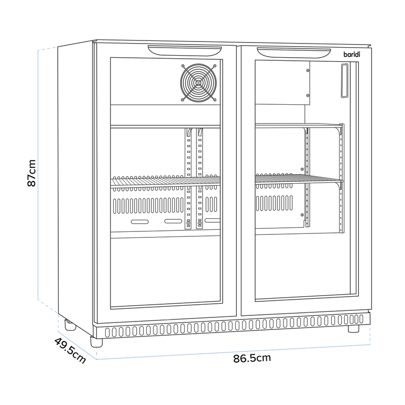 Baridi DH273  Back Bar Drinks Fridge/Cooler with Double Sliding Doors, 190L Capacity