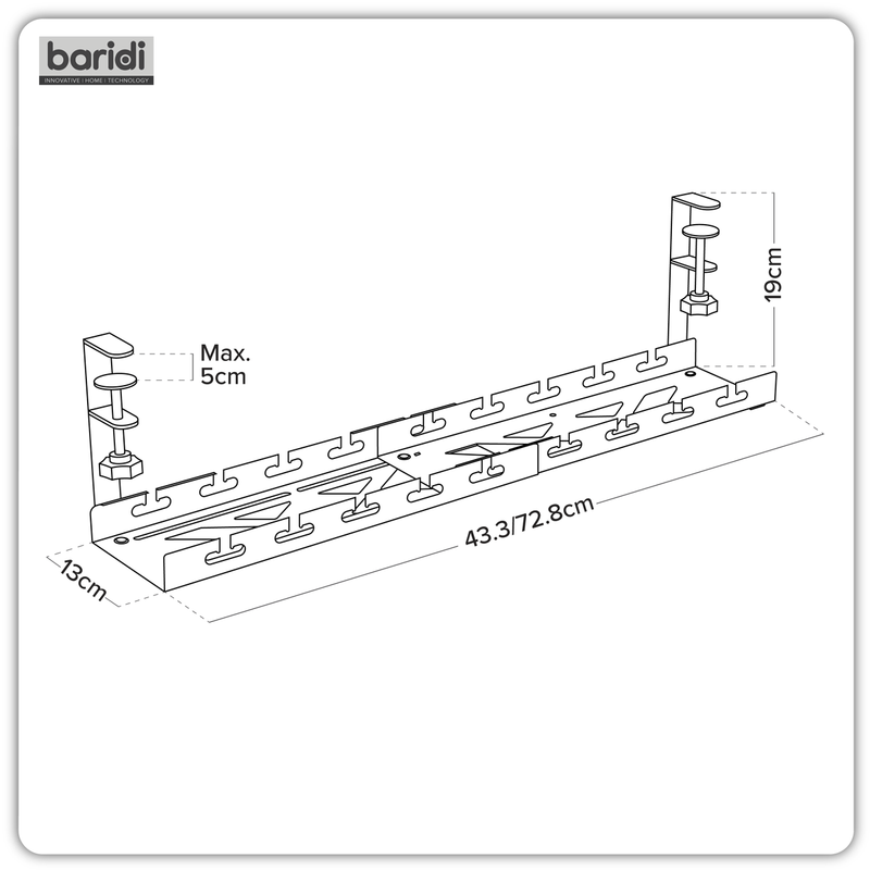 SEALEY DH276 Dellonda Extendable Cable Management Tray 435/730 x 130 x 190 - Black