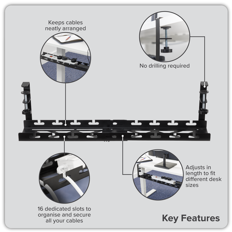 SEALEY DH276 Dellonda Extendable Cable Management Tray 435/730 x 130 x 190 - Black