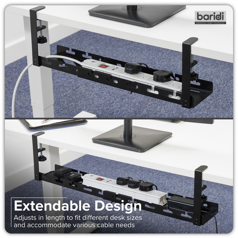 SEALEY DH276 Dellonda Extendable Cable Management Tray 435/730 x 130 x 190 - Black