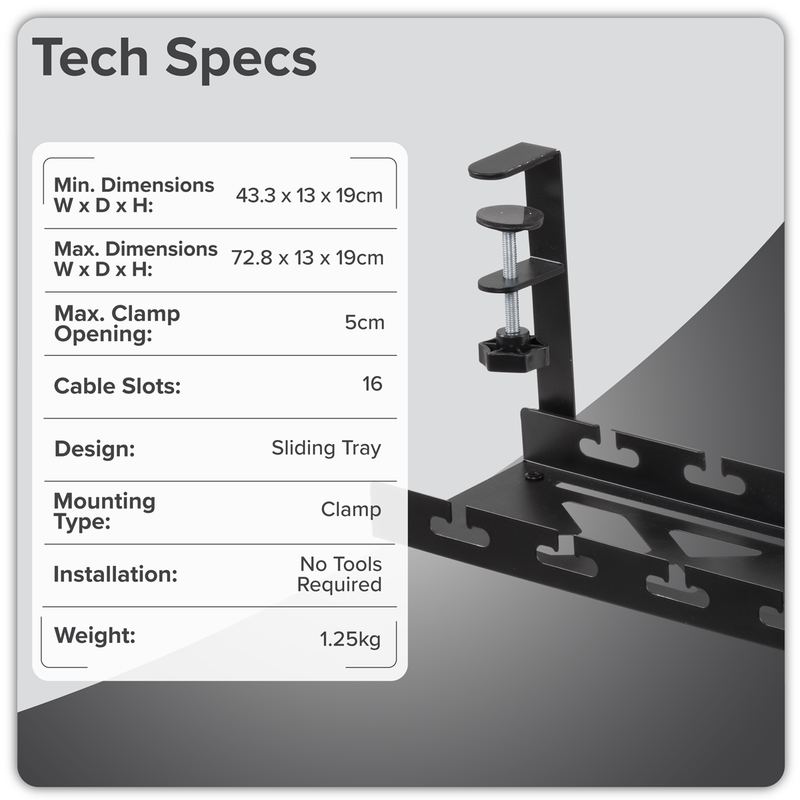 SEALEY DH276 Dellonda Extendable Cable Management Tray 435/730 x 130 x 190 - Black