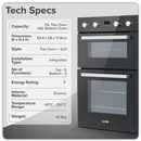 SEALEY DH278 72cm Built-Under Double Oven, 74L Capacity, Energy Rating A - Black