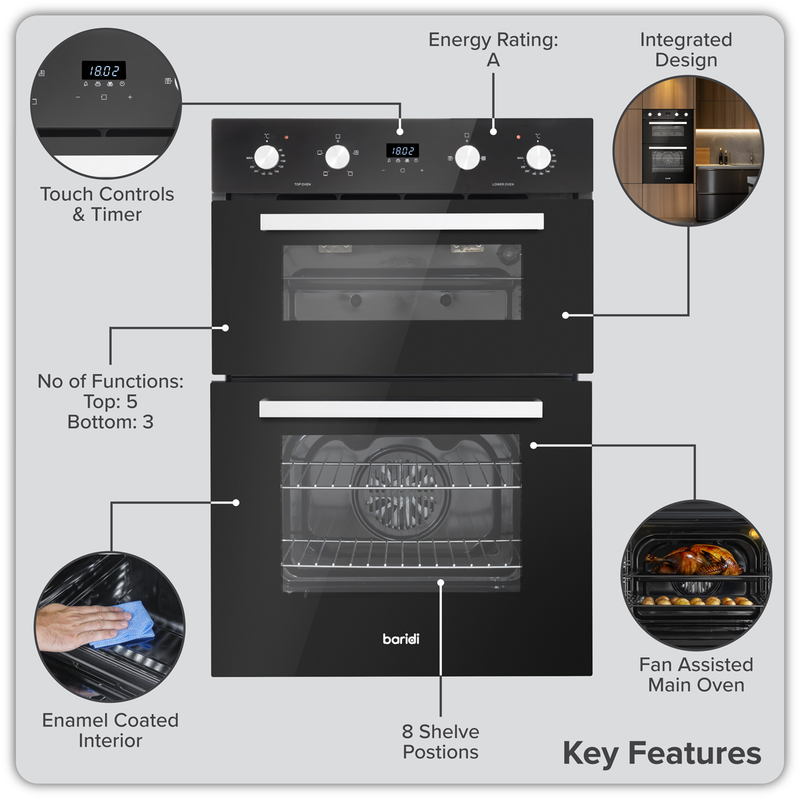 SEALEY DH279 90cm Built-In Double Oven, 88L Capacity, Energy Rating A - Black