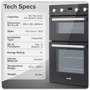 SEALEY DH279 90cm Built-In Double Oven, 88L Capacity, Energy Rating A - Black