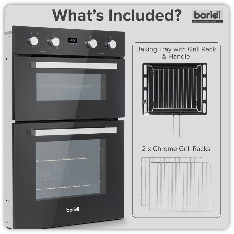 SEALEY DH279 90cm Built-In Double Oven, 88L Capacity, Energy Rating A - Black