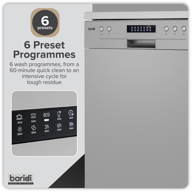 SEALEY DH280 Baridi Regular Sized Freestanding Dishwasher 60cm Wide 13 Place Settings - Silver