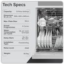 SEALEY DH280 Baridi Regular Sized Freestanding Dishwasher 60cm Wide 13 Place Settings - Silver