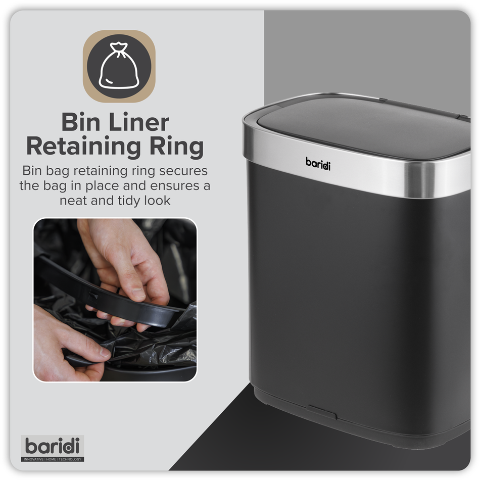 SEALEY DH281 Sensor Bin 50L - Black/Stainless Steel