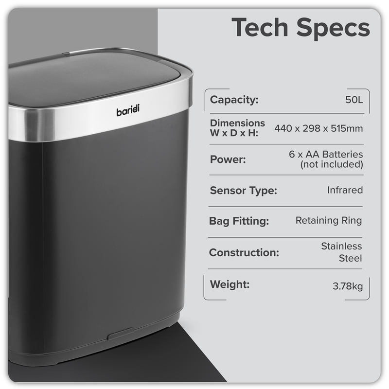 SEALEY DH281 Sensor Bin 50L - Black/Stainless Steel