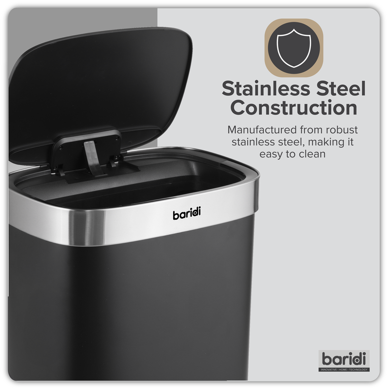 SEALEY DH282 Sensor Bin 65L - Black/Stainless Steel