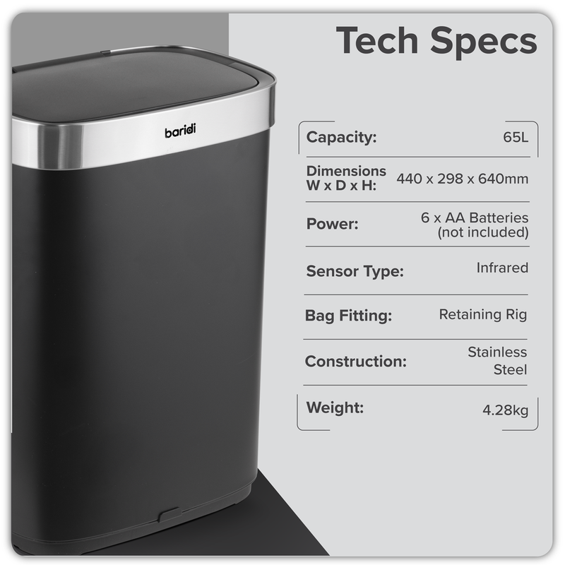 SEALEY DH282 Sensor Bin 65L - Black/Stainless Steel