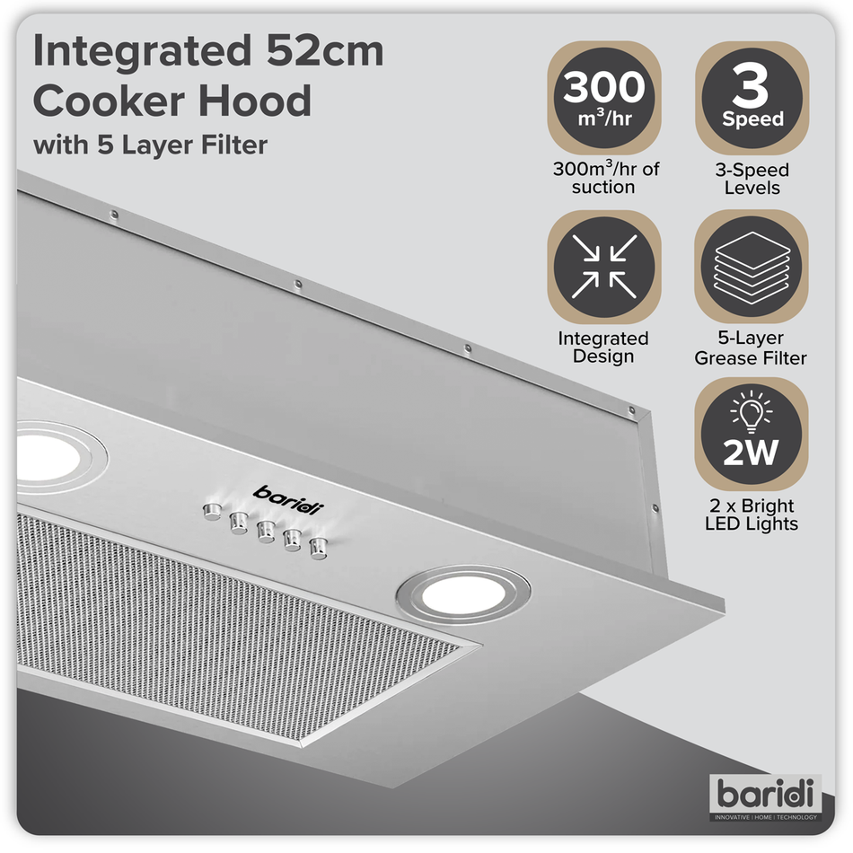SEALEY DH284 Baridi Cooker Hood with 5 Layer Filter 52cm - Stainless Steel