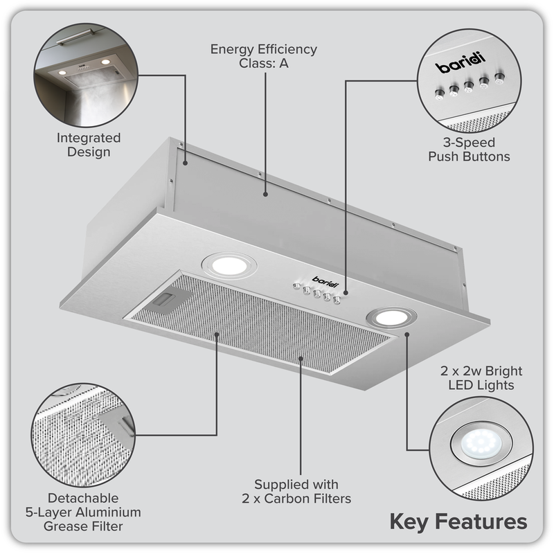 SEALEY DH284 Baridi Cooker Hood with 5 Layer Filter 52cm - Stainless Steel