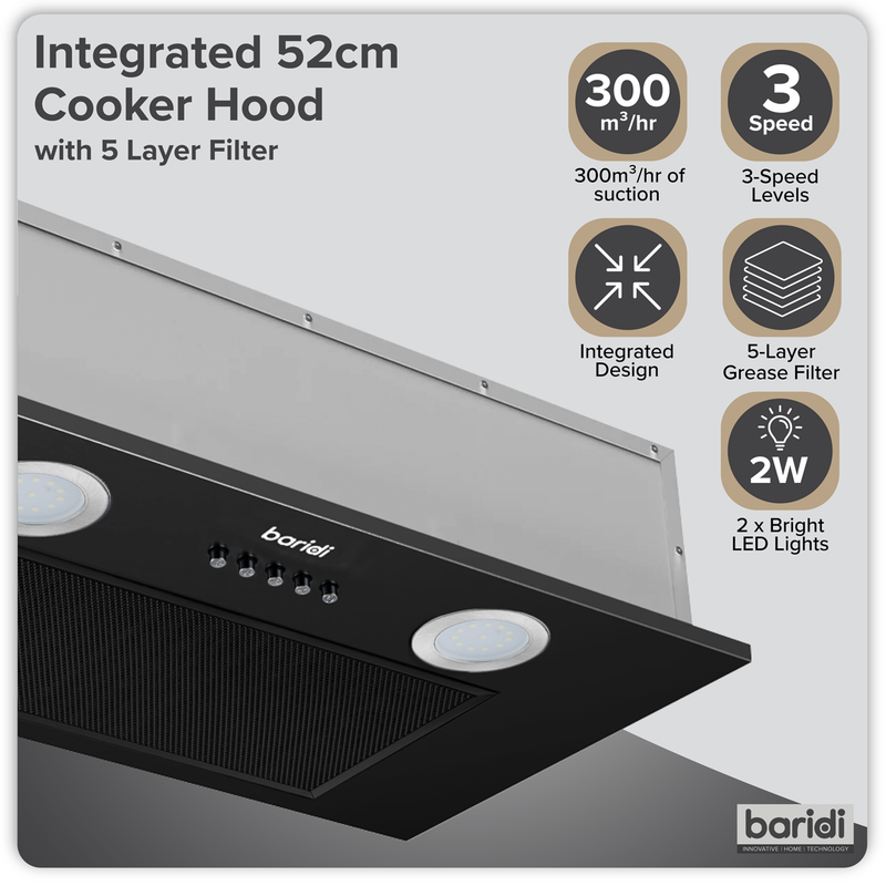 SEALEY DH285 Baridi Cooker Hood with 5 Layer Filter 52cm - Black