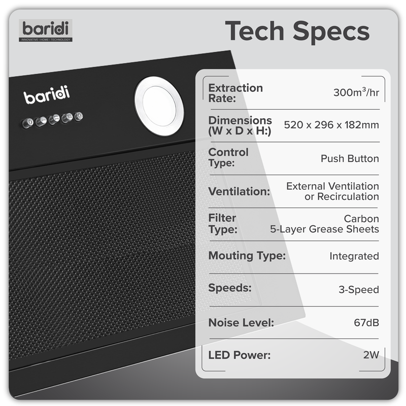 SEALEY DH285 Baridi Cooker Hood with 5 Layer Filter 52cm - Black