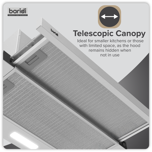 SEALEY DH286 Baridi Telescopic Cooker Hood with Aluminium Filters 60cm - Stainless Steel